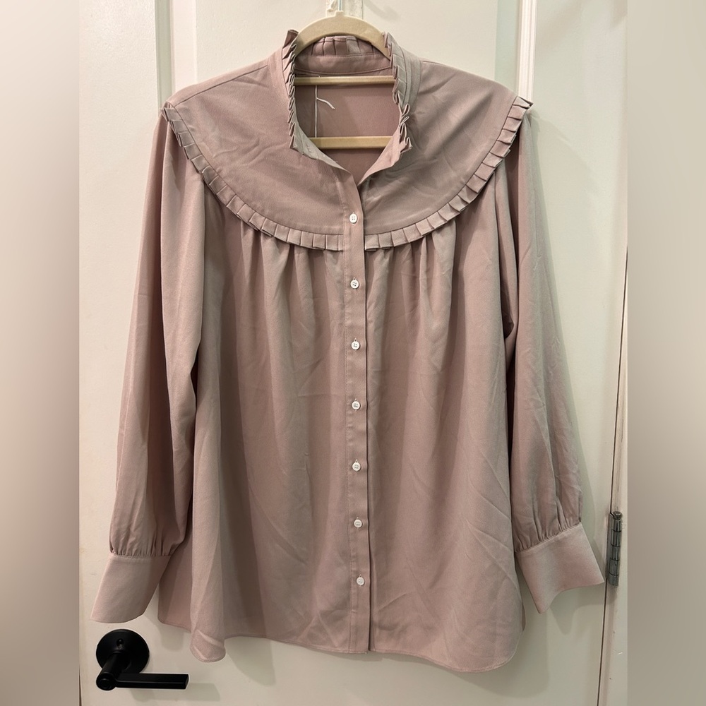 Hatch Dusty Rose Pleated Yoke Button-Up Blouse